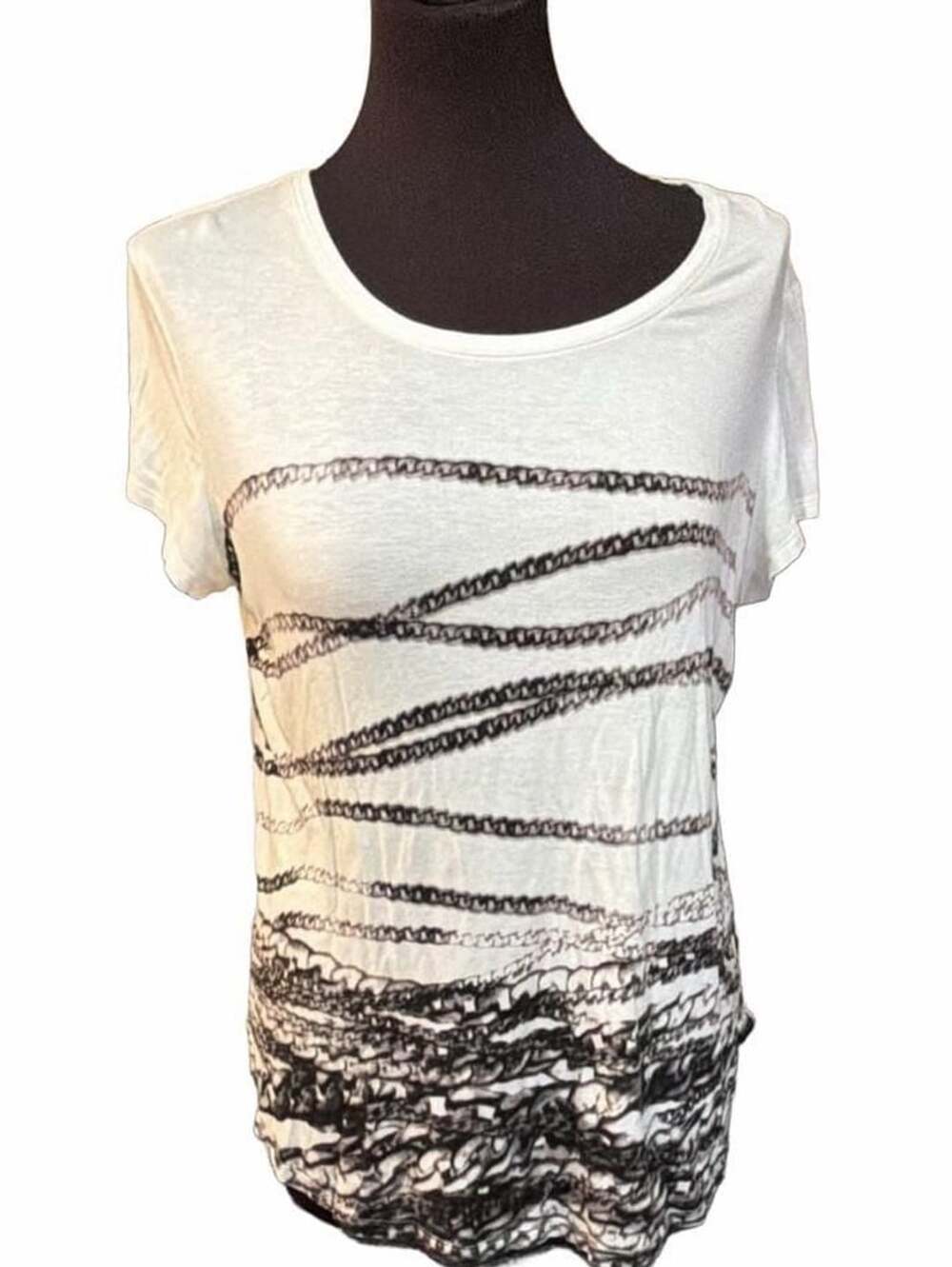 Simply Vera Vera Wang T-Shirt Size L White Chain Print